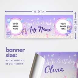 Personalised Mermaid Birthday Banner For Girls - Custom Name, Age & Photo - Under The Sea Theme Party Decoration, Decor Kids - thumbnail 2