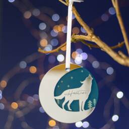 starry Wolf Mirror Personalised Christmas Decoration-Wooden Tree Decoration-Personalized Ornament - thumbnail 1