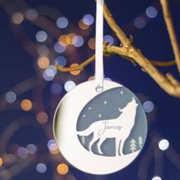 starry Wolf Mirror Personalised Christmas Decoration-Wooden Tree Decoration-Personalized Ornament - thumbnail 3