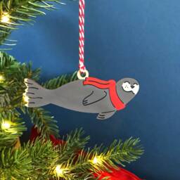 Hand Painted Seal Decoration, Christmas Stocking Filler, Secret Santa, Coastal Christmas, Nautical Decor, Tree Seal - thumbnail 1