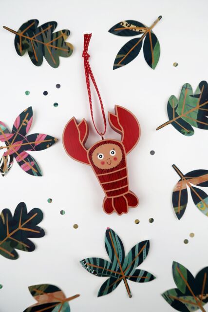 Hand Painted Wooden Lobster Christmas Ornament Sea Animal Bauble - image 1