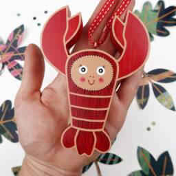 Hand Painted Wooden Lobster Christmas Ornament Sea Animal Bauble - thumbnail 2