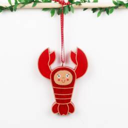 Hand Painted Wooden Lobster Christmas Ornament Sea Animal Bauble - thumbnail 3