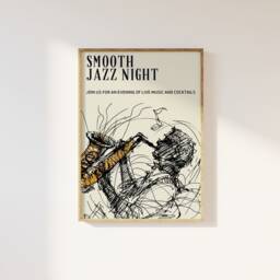 Jazz Club Print Abstract Saxophone Poster, Retro Mid Century Art - thumbnail 1