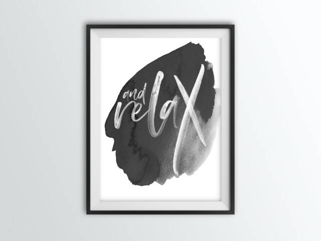 And Relax Watercolor Print Grey Bathroom Wall Art - image 1