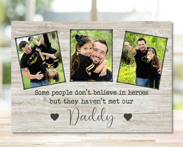 Personalised Gift For New Dad On Father's Day, Custom Daddy Photo Frame Woodblock, Hero From Children, 1st Fathers Day - image 1