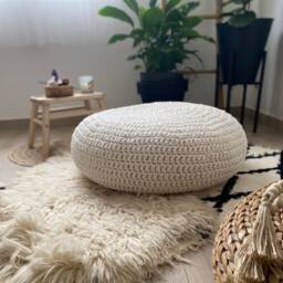 Large Meditation Cushion, Knitted Zafu Round Floor Pillow Seating - Modern Interior Decor - thumbnail 1