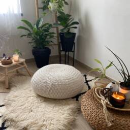 Large Meditation Cushion, Knitted Zafu Round Floor Pillow Seating - Modern Interior Decor - thumbnail 2