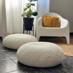 Large Meditation Cushion, Knitted Zafu Round Floor Pillow Seating - Modern Interior Decor - thumbnail 3