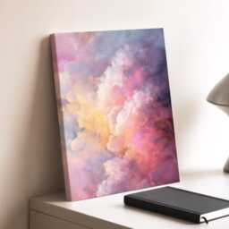 Sunset Cloud Wall Art Dreamy Pink & Yellow Painting Cloudscape Large Room Decor Framed Nursery Moon Poster Print - thumbnail 3