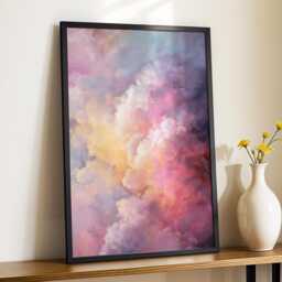 Sunset Cloud Wall Art Dreamy Pink & Yellow Painting Cloudscape Large Room Decor Framed Nursery Moon Poster Print - thumbnail 2