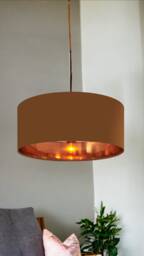 New High Quality Luxury Chocolate Brown 17 Cotton Fabric Lamp Shade Pendant Light Drum Shape With Metallic Linings For Tables & Ceilings