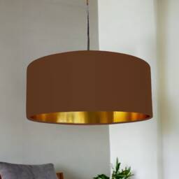 New High Quality Luxury Chocolate Brown 17 Cotton Fabric Lamp Shade Pendant Light Drum Shape With Metallic Linings For Tables & Ceilings - thumbnail 3