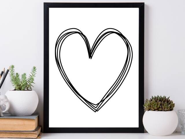 Scribble Heart - Print Poster Home Decor Gift Bespoke A5 A4 A3 Framed - image 1