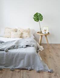 Cozy Throw Blanket - Blue Throw Blanket With Fringe-Moroccan Cute Soft Modern Wedding Gifts With Tassels - thumbnail 1