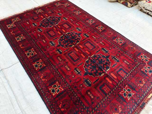 4x7 Ft Deep Red Bukhara Handmade Oriental Carpet, Living Room Rug - image 1