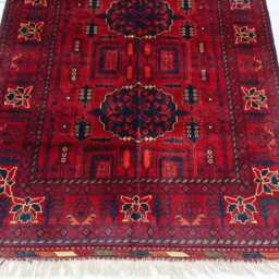 4x7 Ft Deep Red Bukhara Handmade Oriental Carpet, Living Room Rug - thumbnail 2