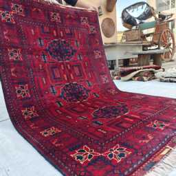 4x7 Ft Deep Red Bukhara Handmade Oriental Carpet, Living Room Rug - thumbnail 3