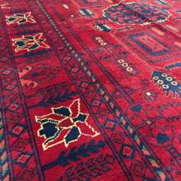 4x7 Ft Deep Red Bukhara Handmade Oriental Carpet, Living Room Rug - thumbnail 4