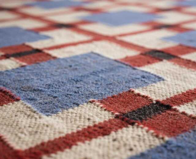 Handmade Scandinavian Kilim Runner Rug, Geometric Red, Blue & Beige Wool Carpet - image 1