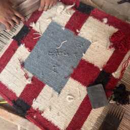 Handmade Scandinavian Kilim Runner Rug, Geometric Red, Blue & Beige Wool Carpet - thumbnail 2