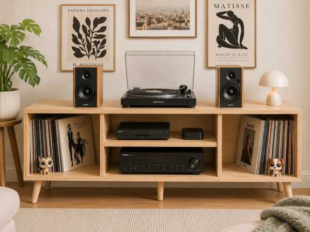 Scandinavian Solid Wood Record Player Stand - Vinyl Storage Cabinet Hi-Fi Media Console Tv Unit Lp - image 1