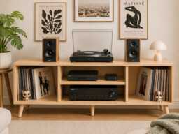 Scandinavian Solid Wood Record Player Stand - Vinyl Storage Cabinet Hi-Fi Media Console Tv Unit Lp - thumbnail 1