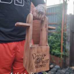 Personalized Wooden Wine & Glass Holder - Solid Wood Caddy Engraved Gift For Him Or Her Rustic Carrier - thumbnail 2
