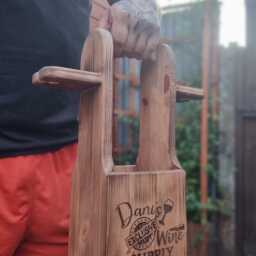 Personalized Wooden Wine & Glass Holder - Solid Wood Caddy Engraved Gift For Him Or Her Rustic Carrier - thumbnail 3