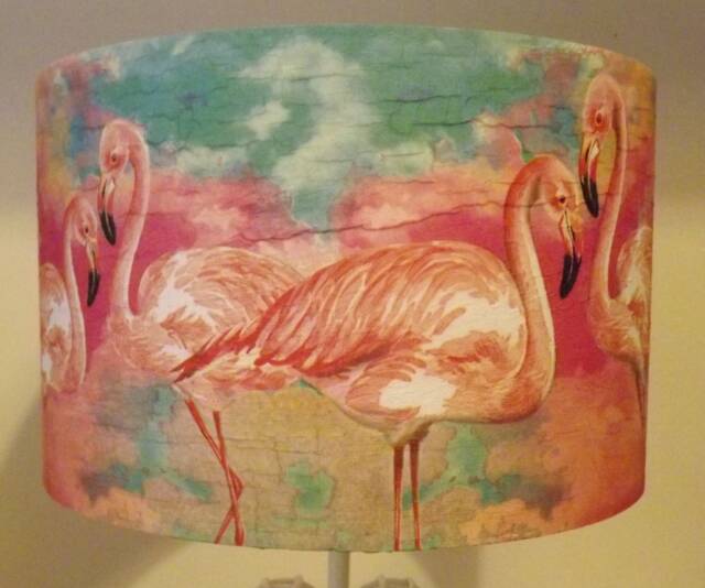 Flamingo Lampshade, Pink & Blue Shabby Chic, Tropical, Fatta Da Mamma Free Gift - image 1