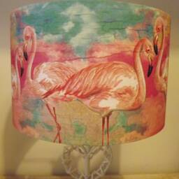 Flamingo Lampshade, Pink & Blue Shabby Chic, Tropical, Fatta Da Mamma Free Gift - thumbnail 2