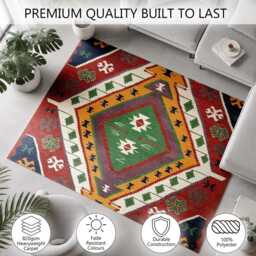 Traditional Multicolour Kilim Diamond Medallion Rug Non-Slip Soft Area Carpet Bedroom Living Room Hallway Mat Decor - Made in UK - thumbnail 3