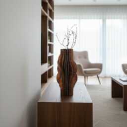 Walnut Wood Vase Mid-Century Modern Sculpture, Dried Flower Centerpiece - thumbnail 3