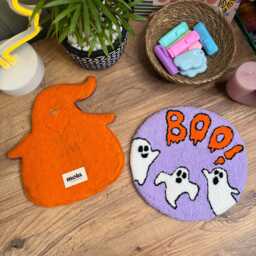 Punch Needle Halloween Wall Hanging - Tufted Ghost & Pumpkin Art Spooky Boho Home Decor Handmade Fall Gift - thumbnail 4