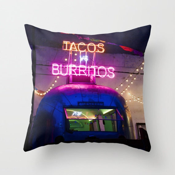 Retro Pillow - Taco Burrito Cushion Neon Light Dining Room Decor Bright Lucha Libre Lights At Night - image 1