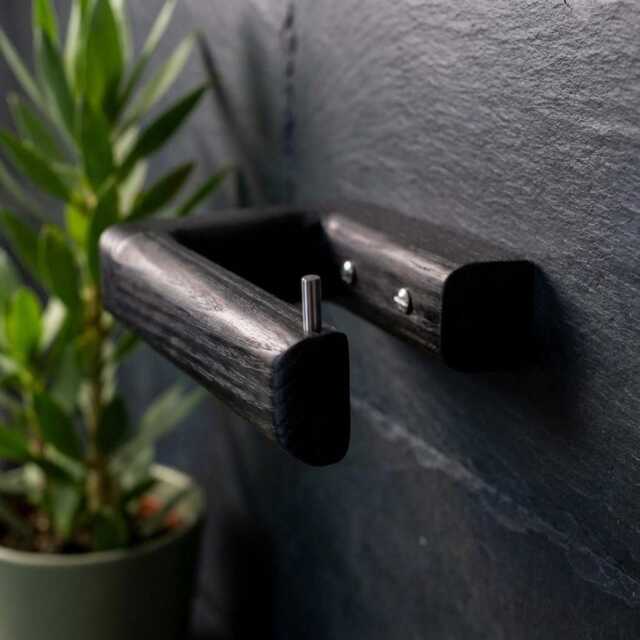 Modern Black Wooden Toilet Paper Holder, Solid Oak Wc Minimalist Wall Mounted Loo Roll Luxury Bathroom Accessory UK - image 1