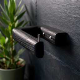 Modern Black Wooden Toilet Paper Holder, Solid Oak Wc Minimalist Wall Mounted Loo Roll Luxury Bathroom Accessory UK
