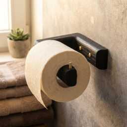 Modern Black Wooden Toilet Paper Holder, Solid Oak Wc Minimalist Wall Mounted Loo Roll Luxury Bathroom Accessory UK - thumbnail 4