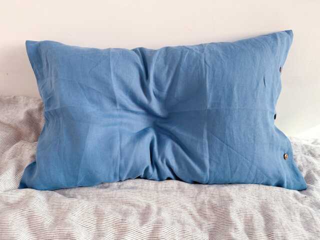 Mediterranean Blue Stone Washed Linen Pillowcase - Coconut Button Closure Standard, Queen, King, Body Pillow Sizes - image 1