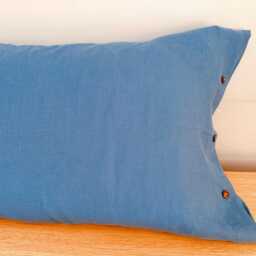 Mediterranean Blue Stone Washed Linen Pillowcase - Coconut Button Closure Standard, Queen, King, Body Pillow Sizes - thumbnail 3