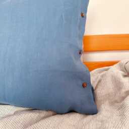 Mediterranean Blue Stone Washed Linen Pillowcase - Coconut Button Closure Standard, Queen, King, Body Pillow Sizes - thumbnail 4