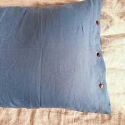 Mediterranean Blue Stone Washed Linen Pillowcase - Coconut Button Closure Standard, Queen, King, Body Pillow Sizes - thumbnail 2