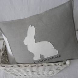 Pillowcase With Rabbit Appliqu?? in Vintage Look & Embroidery...favorite Rabbit - thumbnail 2