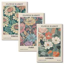 Canvas Set Of 3 - Flower Posters Tokyo Paris London, Green Wall Art Print, Plants & Flowers Decor - thumbnail 2