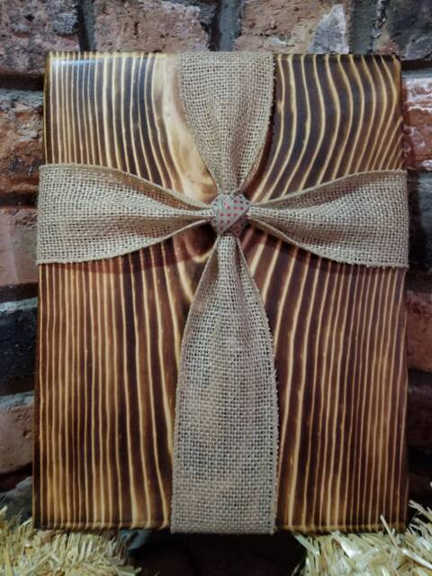 Burlap Cross Wood Sign, Rustic Burlap Decor, Wall Art, Farmhouse Rural Home Christmas Clearance Art - image 1