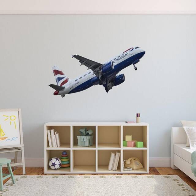 Airplane Decal - Peel & Stick Wall Aircraft Kids Mural Aviation Home Decor Reusable Fabric Material Vwaq-Pas4 - image 1