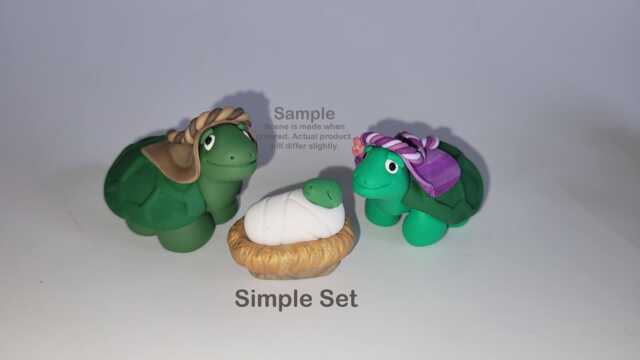 Turtle Nativity Set Handmade Polymer Clay Manger Scene - Collectible Cr??che Christian Holiday Decor - image 1
