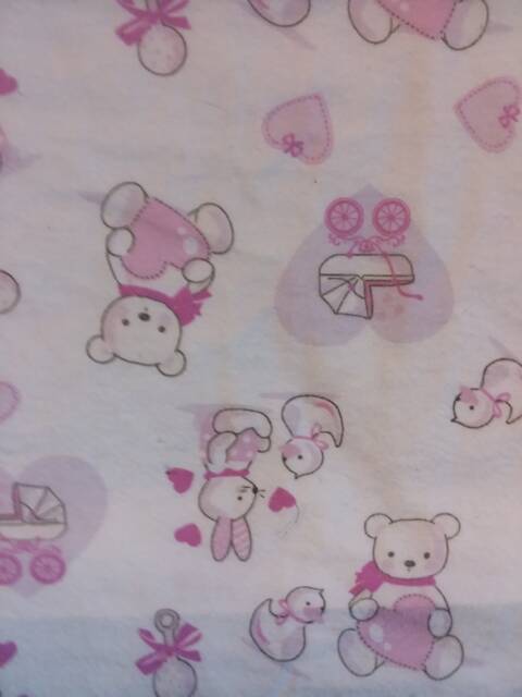 Bunny Rabbits & Teddy Bears in Pink Double Sided Flannel Preemie Baby Receiving Blanket