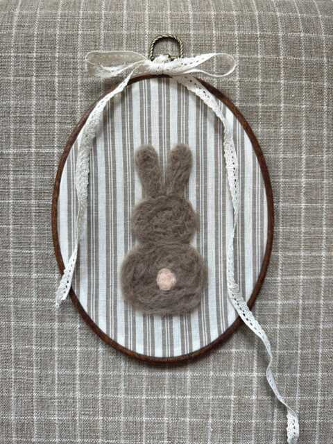 Felted Bunny Nursery Wall Art - Handmade Needle Felt Embroidery Hoop Heirloom Baby Room D??cor - image 1