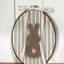 Felted Bunny Nursery Wall Art - Handmade Needle Felt Embroidery Hoop Heirloom Baby Room D??cor - thumbnail 3